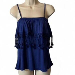 Blue Fringe Tassel Tank Top